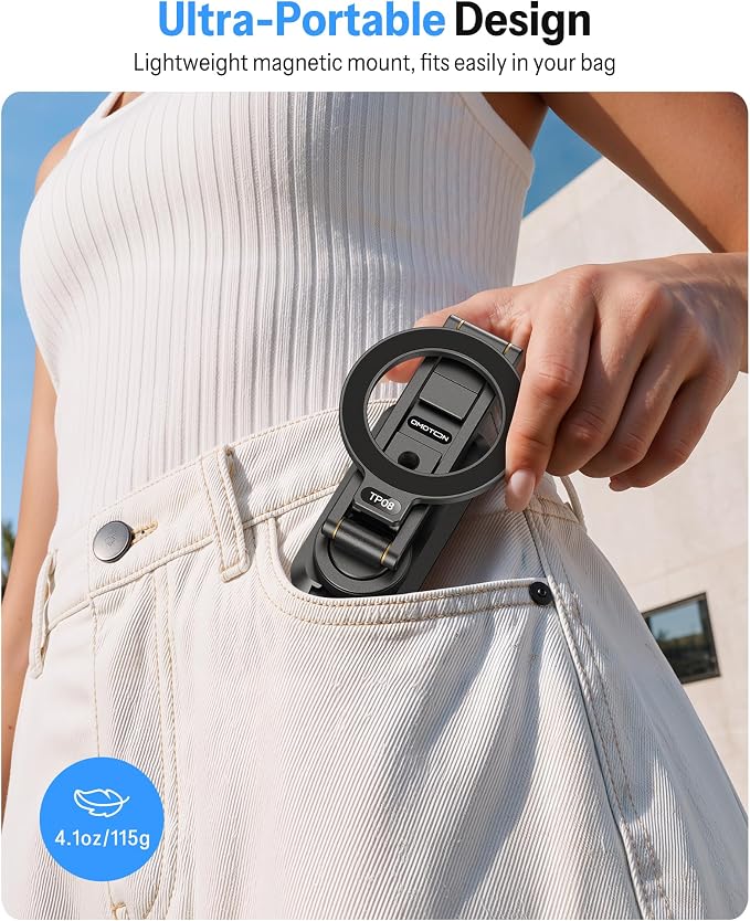 OMOTON Magnetic Phone Mount for Tripod Camera with Arca Base Cold Shoe 1/4" | Aluminum 360° Adjustable, Detachable Base with Magnet for Steel Surface for Gym Golf Cart Video Recording, for iPhone Android - Image 7