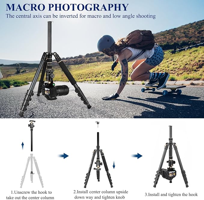 77" Aluminum Camera Tripods & Monopods, Victiv Compact Travel Tripod for Camera DSLR, Spotting Scope,Telescope, Binoculars, Porfessional Heavy Duty Camera Tripod Stand for Photography Video Recording - Image 7