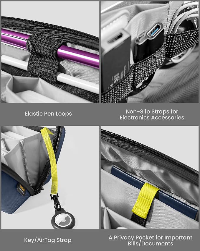 tomtoc Electronic Organizer Accessory Tech Pouch for MacBook Charger, Cables, Power Bank, Hard Drive, Cords, Water-resistant Storage Bag with Removable Card Slots for USB Adapter, Memory Card, Blue - Image 3