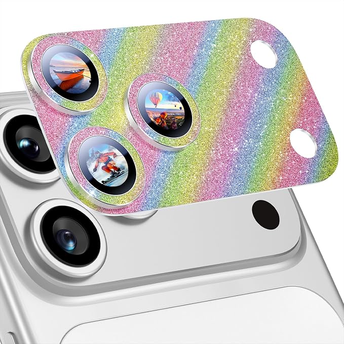 Uyiton for iPhone 17 Pro Max Camera Lens Protector, Metal Frame Glass Cover | Not Easy to Break, Strong Adsorption, Case-Friendly, Metal 9H Sapphire Glass Rear Camera Screen Cover, Glitter Colorful by Uyiton