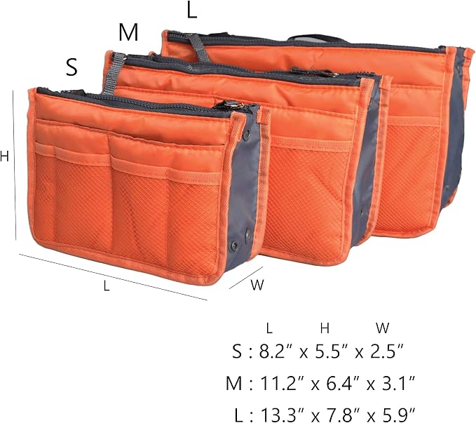 Vercord Purse Organizer Insert for Handbags Bag Organizers Inside Tote Pocketbook Women Nurse Nylon 13 Pockets Orange Large - Image 3