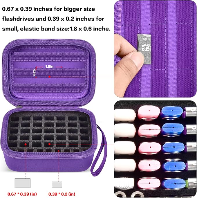 Comecase USB Flash Drive Case, Holds 44 USB Drives and 9 SD Cards | Pre-Cut Foam Fits Mixed Drive Sizes Flash Drive; EVA Shell Protects Data on the Go, Purple, Large, Case Only - Image 3