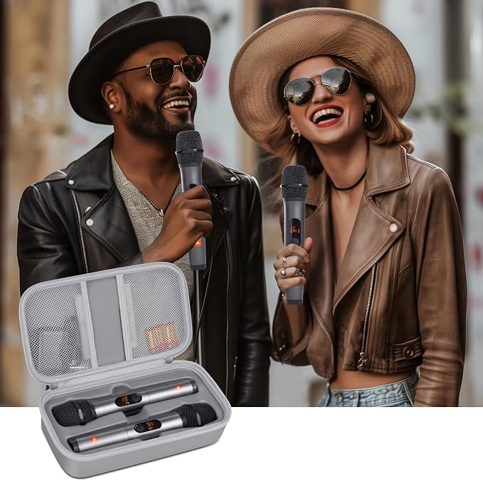 Wireless Microphone Case Compatible with JBL Wireless Two Microphone System, Handheld Dual Mic Travel Bag for Singing or Karaoke for Receivers, Adapters, AA Batteries - Image 6