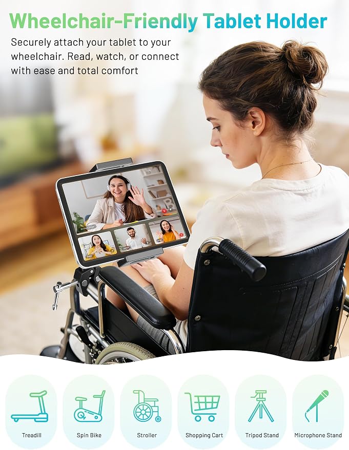 iPad Holder for Mic Stand, Side Mount iPad Music Stand Holder for Microphone, 360° Swivel Tilt Adjustable Mic Tablet Stand for 4.7-12.9" iPad Pro Galaxy Tabs - Image 5