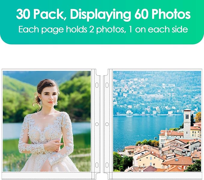 MaxGear 30 Pack 8x10 Photo Sleeves for 3 Ring Binder (60 Pictures),1 Pocket | Heavy-Duty Archival Page Protectors, Clear Photo Album Refill Pages, Plastic Binder Sleeves with Pockets, Acid-Free Inserts - Image 8