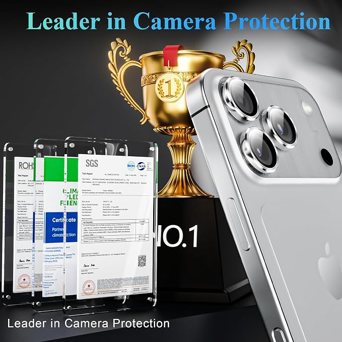 YWXTW Camera Lens Protector for iPhone 17 Pro/iPhone 17 Pro Max, [1 Step Installation Tray] Tempered Glass Screen Protector Metal Individual Camera Cover Accessories Case Friendly (Silver) - Image 2