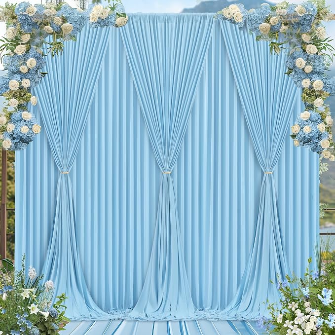 Blue Backdrop Curtains 8 Panels - Wrinkle-Free Light Blue Curtains Polyester Photography Drapes Photo Background for Baby Shower Birthday Party Decorations- 32 X10FT (Blue) - Image 5