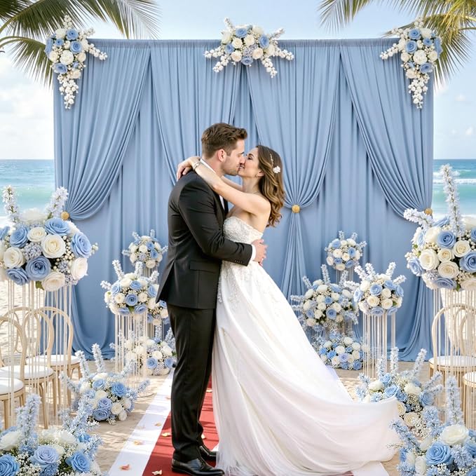 10ftx10ft Wrinkle Free Dusty Blue Backdrop Curtains for Parties, Silky Polyester Photo Backdrop Drapes 2 Panels 5x10ft Back Drop Cloth for Wedding Birthday Baby Shower Photography Background - Image 6