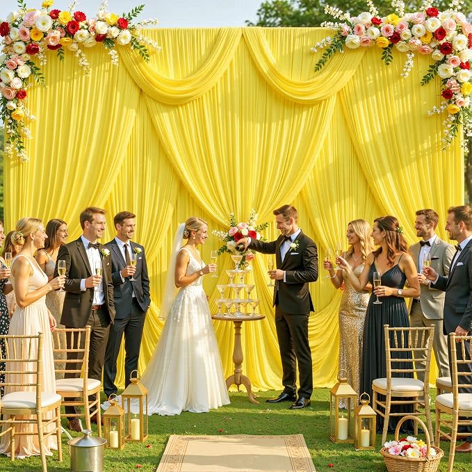 8 Panels Yellow Backdrop Curtain for Parties Wrinkle Free Lemon Yellow Photo Curtains Backdrop Drapes Fabric Decoration for Birthday Party Wedding Baby Shower 40ft(W) x 10ft(H) - Image 2