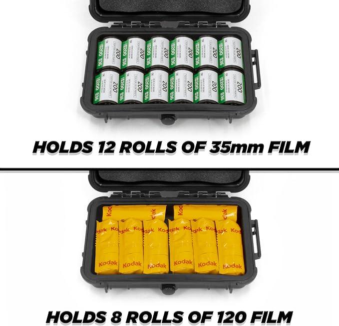 CASEMATIX Hard Shell 35mm Film Case - 7" Waterproof & Lightproof Holder for up to 12 x 35mm or 8 x 120 Film Rolls, Travel Container - Image 3