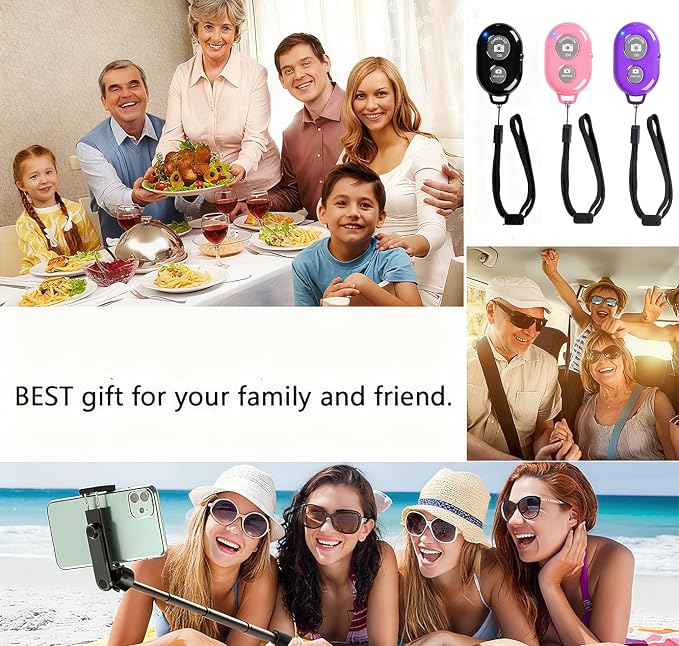 Cellphone Remote Shutter for Smartphones and Tablets, AOQIYUE Wireless Camera Remote Control Compatible with iPhone/Android Cellphone Wrist Strap Included (Black-Pink-Purple) - Image 6