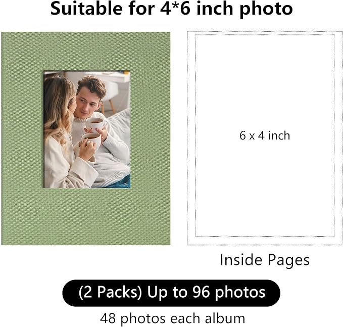 Small 4x6 Photo Album 24 Pockets Linen Cover Light Green 2 Pack | Linen Cover, Front Window, Portable Mini Picture Book, Travel Wedding Memories - Image 2