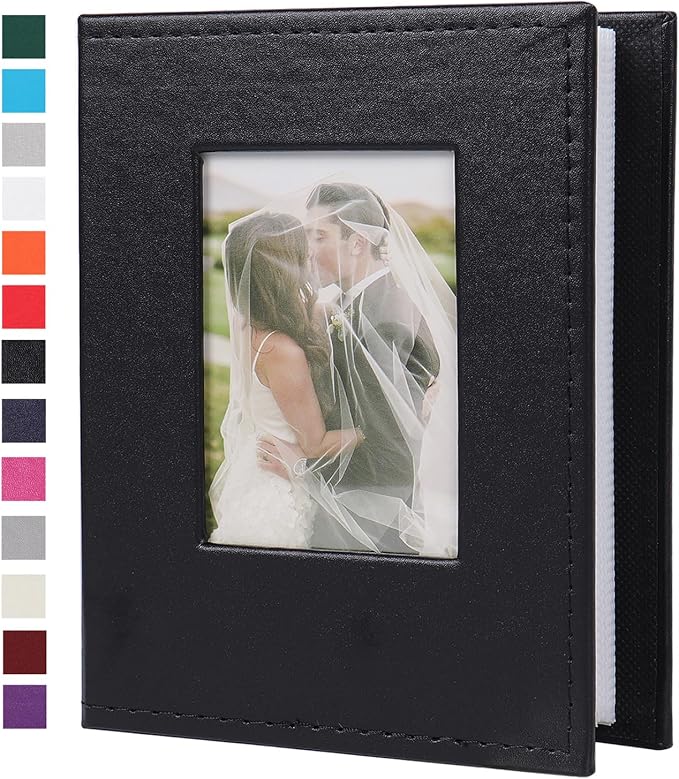RECUTMS Small Photo Album 4x6 52 Photos Leather Photobook for Wedding Black | White Inner Page, 52 Vertical Pockets, Mini Pictures Album for Artwork, Postcards, Family, Baby Memory Book with Front Window by RECUTMS