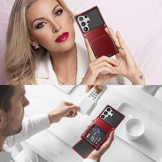 Foluu Wallet Case for Samsung Galaxy S26 Ultra with Card Holder, 5 Credit Hidden Card Slot Flip Cover Dual Layer Protective Hard PC Back & Soft TPU Bumper Case for Galaxy S26 Ultra 2026 (Red) - Image 8