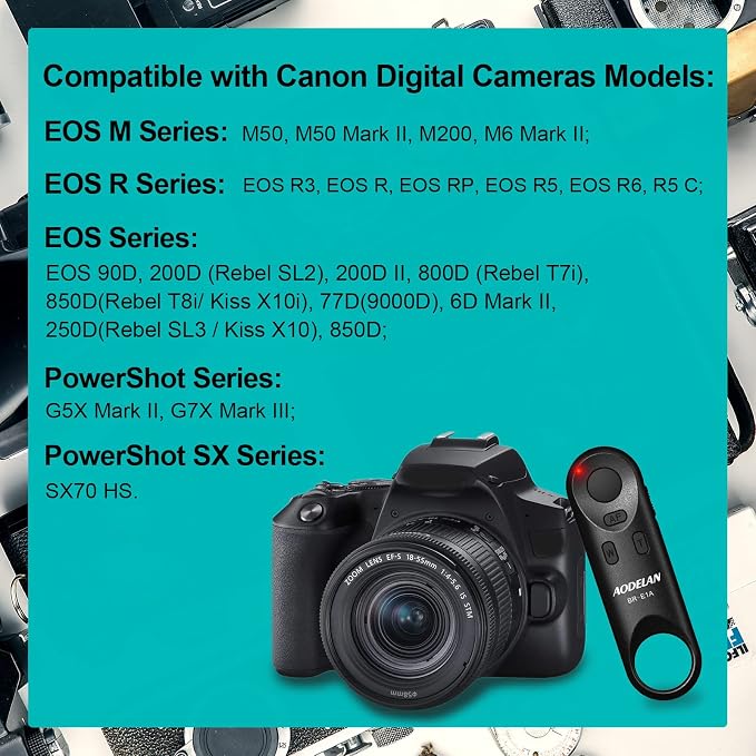 Wireless Camera Remote Shutter Release Control for Canon Replace BR-E1 | for Canon R3/ R7/ R10/ M50/ EOS M6 Mark II/ R/ RP/ 90D/ 6D Mark II / R5/ R6/ 800D/ 850D/ 250D/ Rebel SL2/ T7i / G5 X Mark II - Image 8