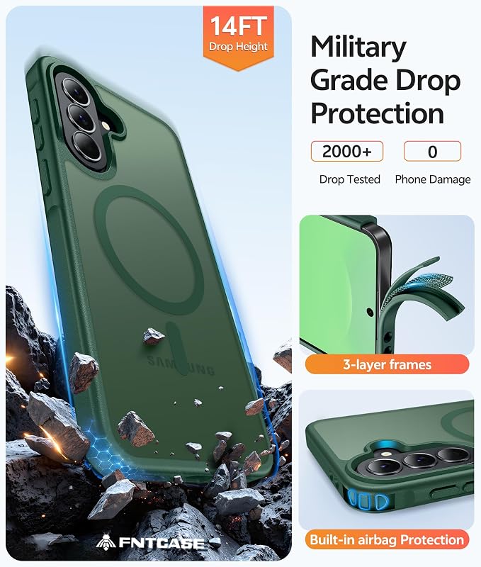 FNTCASE for Galaxy A37/A36 5G Phone Case, Fit for Magsafe, Screen Protector | Translucent Matte Magnetic Back, 14FT Military Grade Drop Protection, Shockproof Protective, for Samsung A37 Cover, Green - Image 5