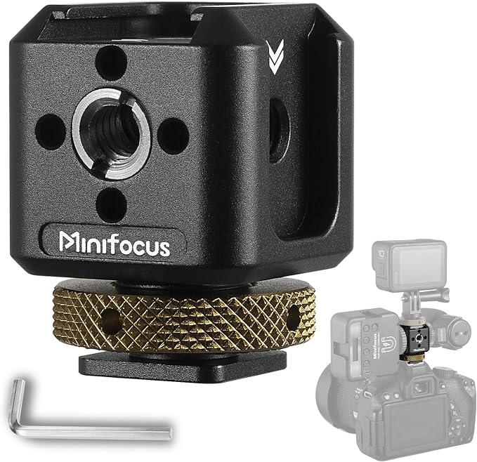 Camera Hot Shoe Extension Bracket Cold Shoe Mounts Adapter(Black) | Aluminum Shoe Mount Holder with 1/4''&3/8'' Thread Hole and Arri-locating Hole, For Microphone LED Video Light - Image 2
