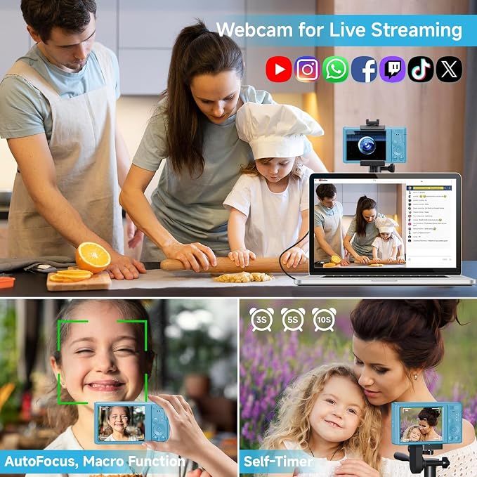 SMARTKLIK Digital Camera for Teens, FHD 4K 44MP with 64GB SD Card, 16X Digital Zoom, Compact Point Shoot Camera Blue - Image 4