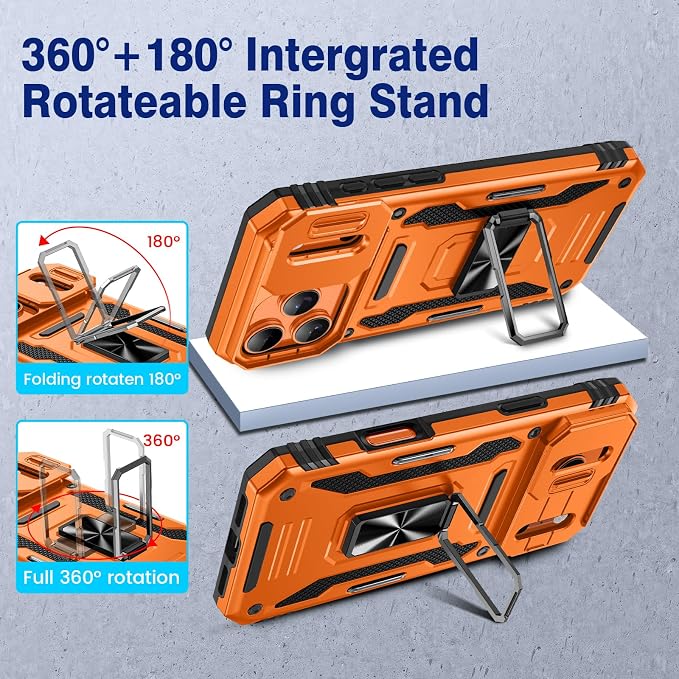 VEGO for iPhone 17 Pro Case with Slide Camera Cover and Kickstand Orange | Privacy Screen Protector & Ring Kickstand Military Grade Heavy Duty Protection Cover for iPhone 17 Pro - Orange - Image 4