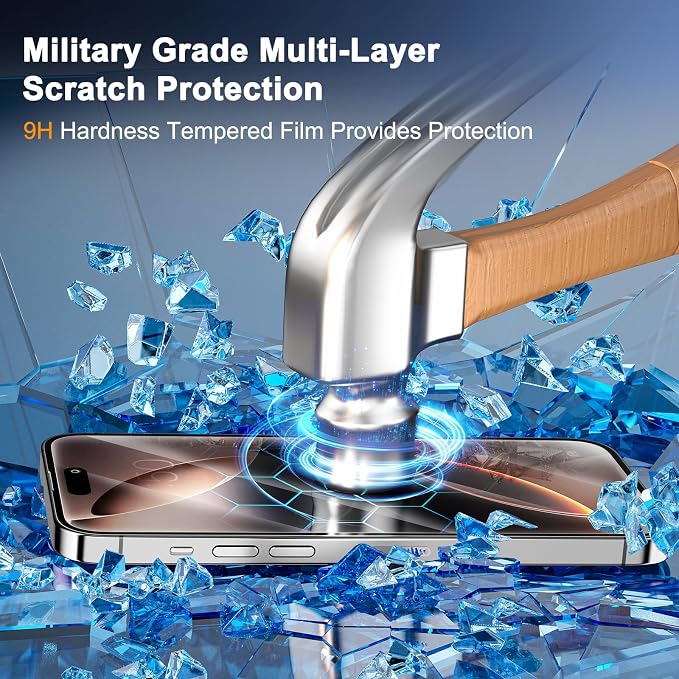 SIBEITU 3+3 Pack Screen Protector for iPhone 16 Pro Max 6.9" Tempered Glass | 3 Pack Screen + 3 Pack Camera Lens Protector, 6.9 Inch HD Clear 9H Hardness, Scratch Resistant, Case Friendly - Image 5