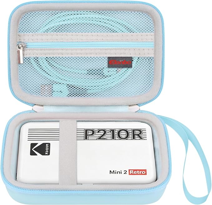Elonbo Carrying Case for KODAK Mini 2 Retro 2x3 Portable Photo Printer | Bluetooth Smartphone Instant Color Printer Hard Travel Protective Bag, Mesh Pocket fits Cartridge Photo Paper Sheets, Blue by Elonbo