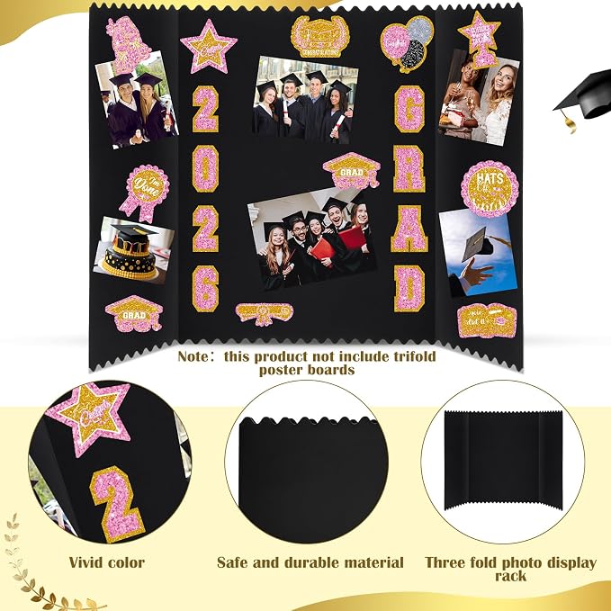 Glenmal 14 Sheets Graduation Photo Display Board Sticker Class of 2026 Pink Gold Picture Display Stickers Accessories for 2026 Grad Party College Board Photo Frame Decor (12x10inch, 8.3x8.3inch) - Image 3