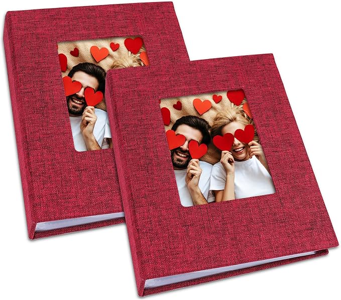 Vienrose Small Photo Album 4x6 Photos, 2 Pack Linen Cover Mini Photo Book, 26-Page Holds 52 Pictures, Baby Memory Book & Gift, Lightweight Brag Book for Photos, Artwork & Postcards Storage, Red by Vienrose