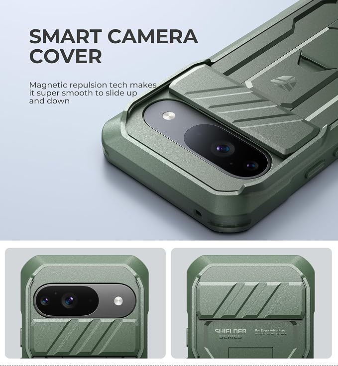 Dexnor for Google Pixel 9 Case with Slide Camera Cover & Built-in Screen Protector & Heavy-Duty Kickstand,Full-Body Protective Cover Rugged Bumper Cases for Pixel 9,Army Green(2024) - Image 3