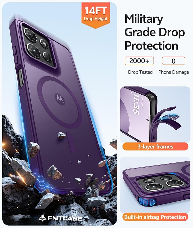 FNTCASE for Moto G Play 2026 / G 2026 / G 2025 Phone Case, Screen Protector | Translucent Matte Magnetic Back, 14FT Military Grade Drop Protection, Shockproof Protective Phone Cover, Purple - Image 5