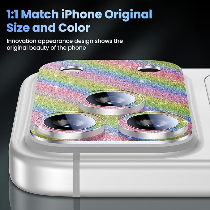 Uyiton for iPhone 17 Pro Camera Lens Protector - Metal Camera Protector | Not Easy to Break, Strong Adsorption, Case-Friendly, Metal 9H Sapphire Glass Rear Camera Screen Cover, Glitter Colorful - Image 5