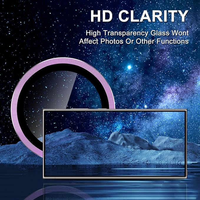 for Samsung Galaxy S24 Ultra Camera Lens Protector, Individual Metal Ring Tempered Glass Lens Cover, [Strong Adsorption] Scratch Resistant Ultra-Thin HD Clear Lens Cover, 2 Sets-Purple - Image 4