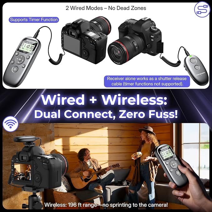for Canon Camera Rechargeable Wireless Intervalometer Shutter Release | Time-Lapse & Bulb Exposure Interval Timer Remote Control with OLED Display for Canon R6 II/R50 V/R100/R8/R7/R6/R5/R10/T7/T7i - Image 5