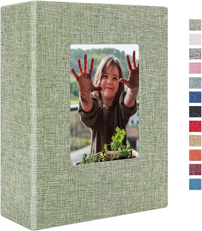 Vienrose 4x6 Photo Album,100 Pockets,Linen Cover with Window,Grass Green | Cover Window, Acid Free Pages, Linen Hardcover, Baby Wedding Family Photos by Vienrose