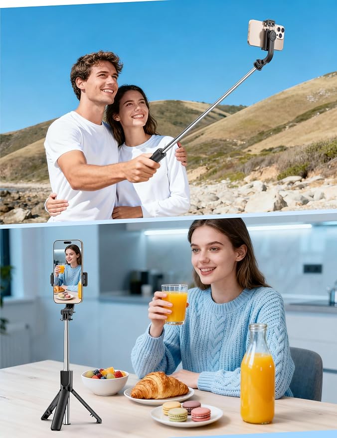 Mini Selfie Stick Travel Tripod for Cell Phone with Light, Extendable Selfie Stick for iPhone with Detachable Remote, iPhone Tripod for Video Recording, Photograph, Compatible with Cellphones - Image 9