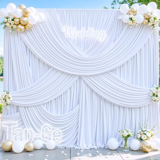 10x12 White Backdrop Curtains for Wedding Party Wrinkle Free Backdrops Curtain Drapes Fabric Decorations Photo Back Drop Cloth for Baby Shower Photography Stage Reception 5ft x 12ft,2 Panels - Image 3