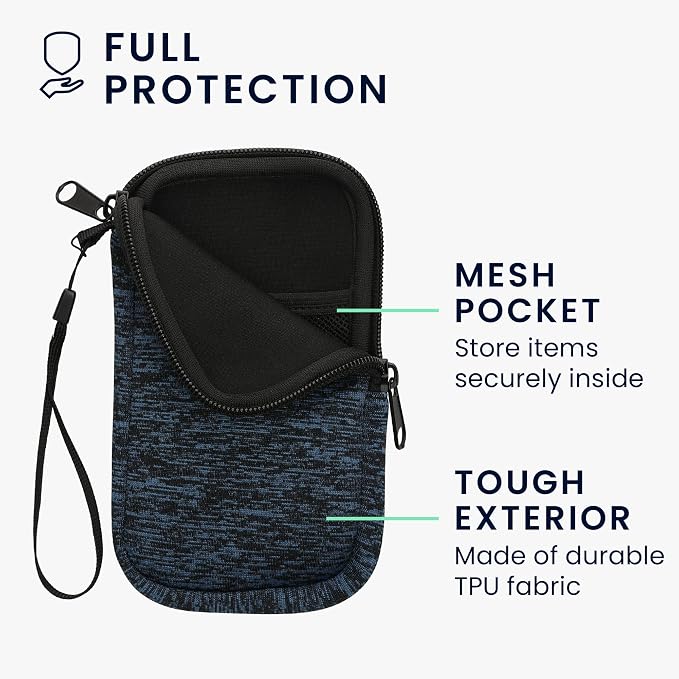 kwmobile Universal Phone Pouch Size L - 6.5" - Neoprene Smartphone Pouch with Zip - Water-Repellent Mobile Phone Case - Sleeve in Deep Ocean/Black - Image 3