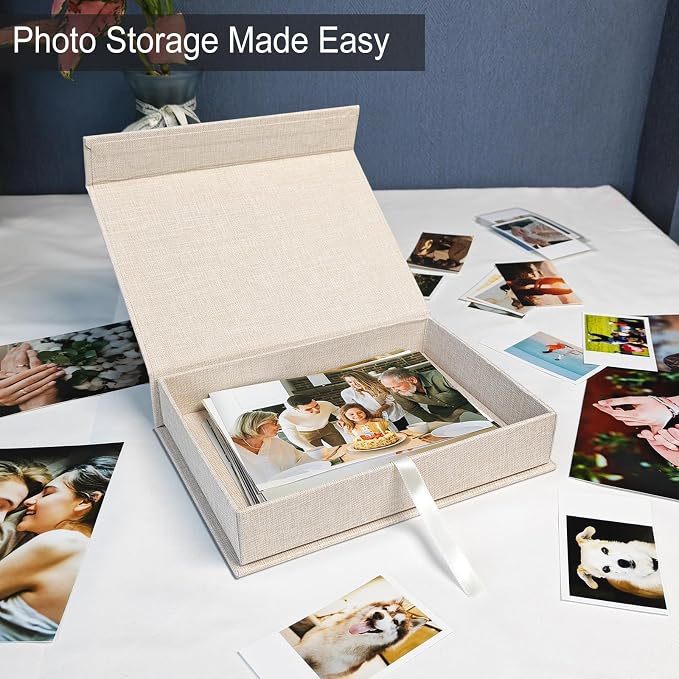 8x10" Archival Photo Storage Box with Lid – Stackable Memory Keepsake Organizer for Photos, Certificates, Jewelry & Scrapbooking Supplies, Photo Cases and Postcard Keeper Storage Container Box Beige - Image 4