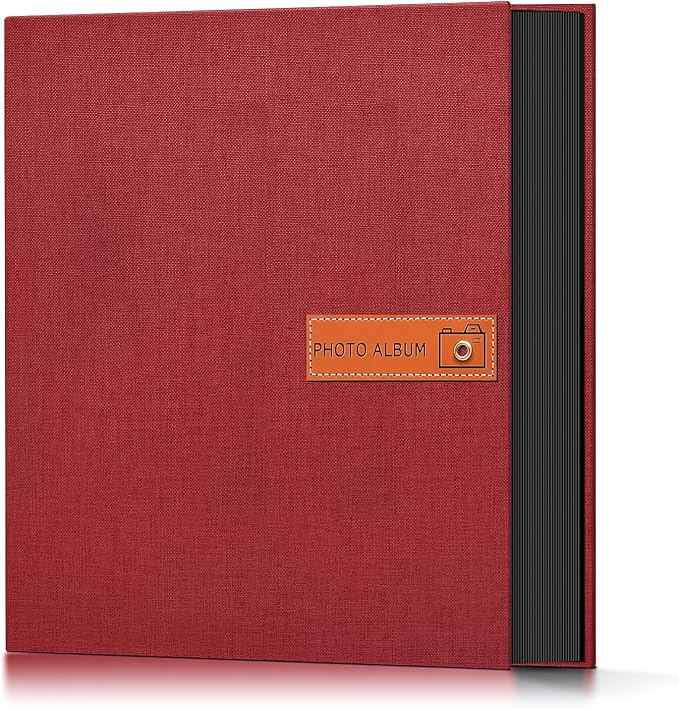 Popotop 4x6 Photo Album 200 Pictures, Linen Hardcover, Reinforced Spine | Compact 200-Photo Capacity, Acid-Free PP Slip-In Pockets, 2 Photos per Page, Black Inner Pages, No Memo Space by Popotop