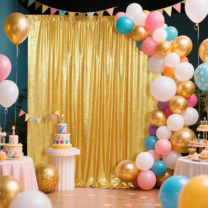 SquarePie 20x10ft Gold Sequin Backdrop, High Density Non-Transparent Glitter Curtain for Photography, Birthday, Wedding Party Decorations, Thick Solid Background with 4" Rod Pocket, 1 Panel - Image 3
