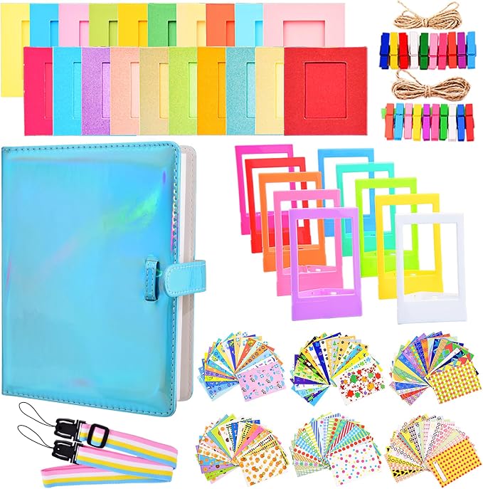 Sunmns Accessories Bundle Kit Compatible with Fujifilm Instax Mini 13 12 11 9 8 90 70 Instant Camera, Include Album, Film Stickers, Photo Frames, Hanging Frame, Strap (Bright Blue) by Sunmns