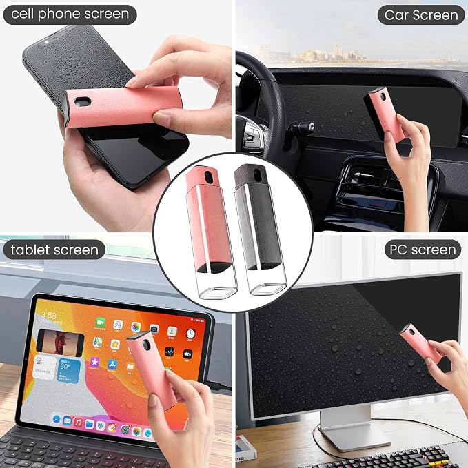 CUIUD Touchscreen Screen Cleaner Kit 2 Pcs, Phone, Tablet and Car Screen Cleaner, Two in One Spray and Microfiber Cloth(Grey&Pink) - Image 2