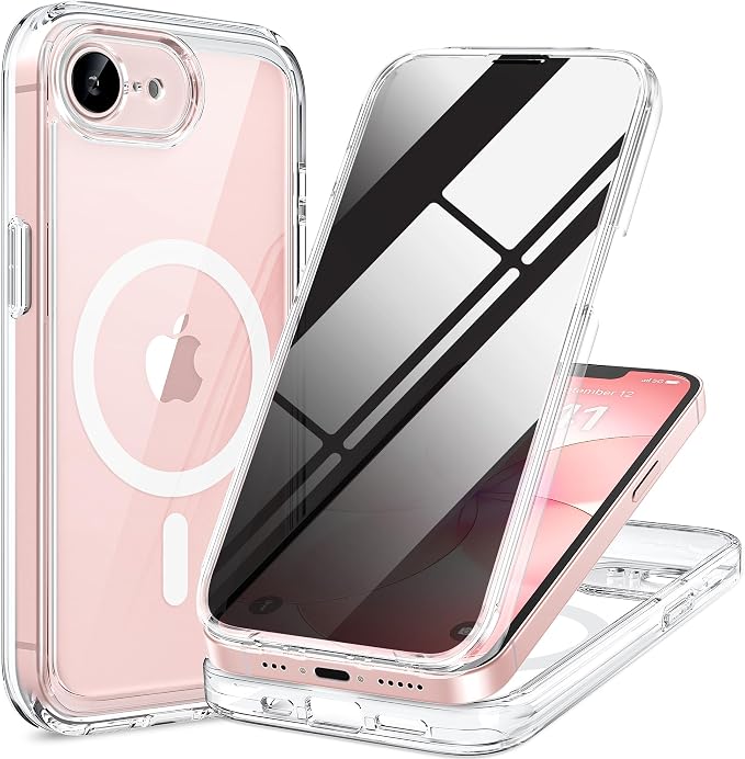 miracase for iPhone 17e & 16e Case with Built-in Private Screen Protector, [Magnetic with MagSafe] Full-Body Phone Cover Military Drop Proof 17 E/ 16 E Bumper 6.1 inch, Clear by Miracase
