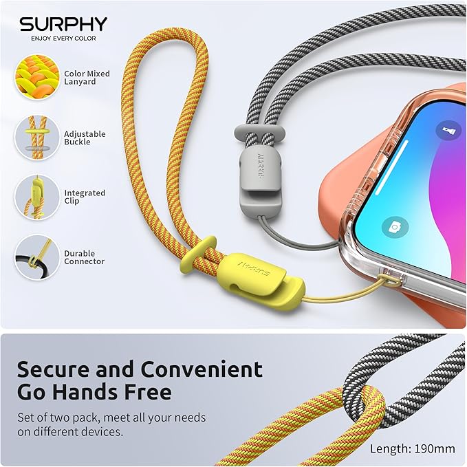 SURPHY 2 Pack Phone Lanyard, Phone Wrist Strap for Case, Camera Wrist Strap | Ultra-Light 2-Color Braided Phone Strap, Cellphone Charm Strap, Anti-Lost Wrist Lanyard for Women and Men, Yellow Gray - Image 4