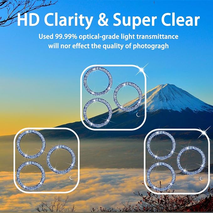 Dengduoduo 3 Pack Tempered Glass Camera Lens Protector for iPhone 15 Pro 6.1" & for iPhone 15 Pro Max 6.7", Bling Glitter Ultra HD, 9H Hardness, Anti-Scratch, Case Friendly [No Affect on Night Shots] - Image 3