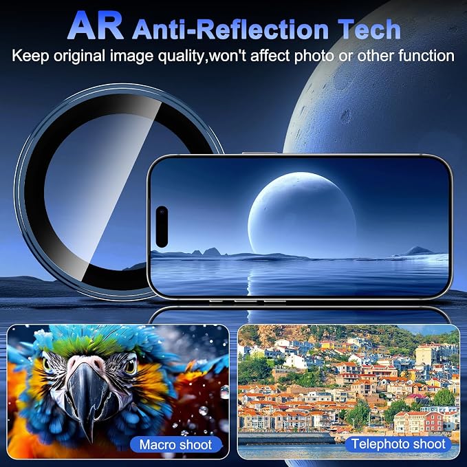 Meshine for iPhone 17 Pro/17 Pro Max Camera Lens Protector,Scratch Proof,Strong Adsorption,9H Hardness with Metal Ring Camera Cover,Ultra Thin Case Friendly, Accessories Lens Protector,Light Blue - Image 4