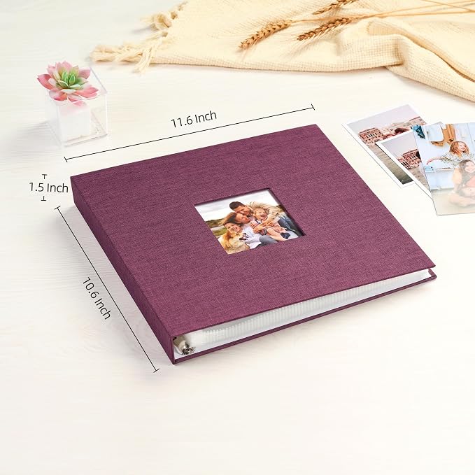 Mublalbum 10x10 Inch 3 Ring DIY Scrapbook Photo Album 80 Pages, Purple | 3 Ring Binder Scrapbook, Linen Cover, 40 Plastic Sleeves 80 Pages, Memory Book for Wedding, Baby, Family, DIY Projects - Image 2