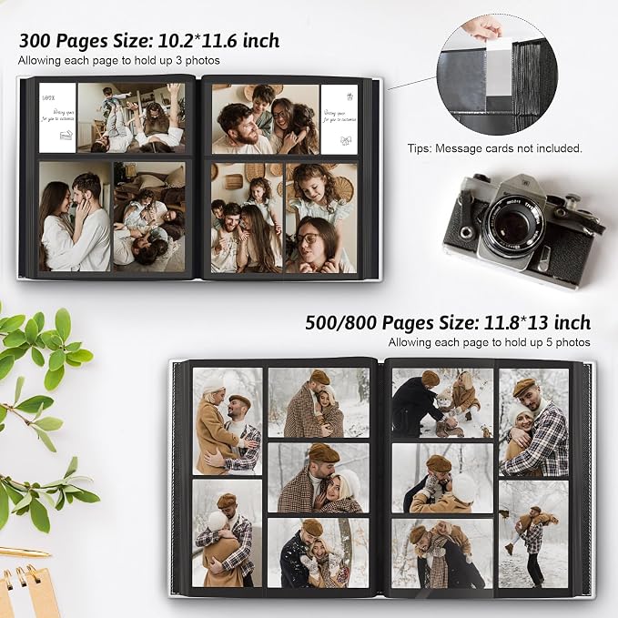 Popotop 4x6 Photo Album Holds 300 Pictures, Vegan Leather Hardcover | 300-Photos Capacity, Acid-Free PP Slip-In Pockets, Mixed-Orientation Layout, Front Photo Window, Gifts for Wedding Baby - Image 5