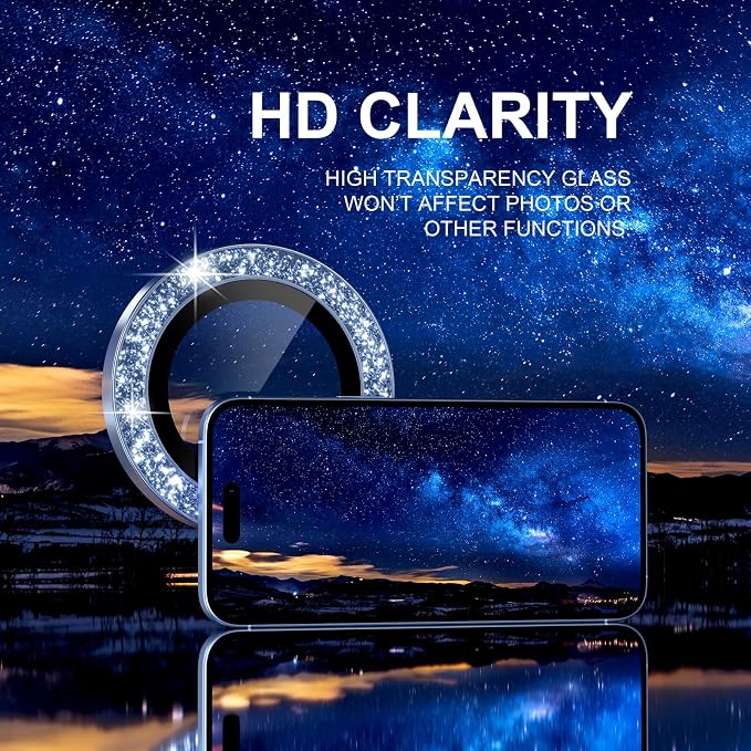 Choiche for iPhone 17 Camera Lens Protector Bling, Glitter-Blue | Ultra HD, 9H Tempered Glass Camera Cover Screen Protector Metal Individual Ring Decoration Accessories, 2-Lens, 6.3-inch - Image 5
