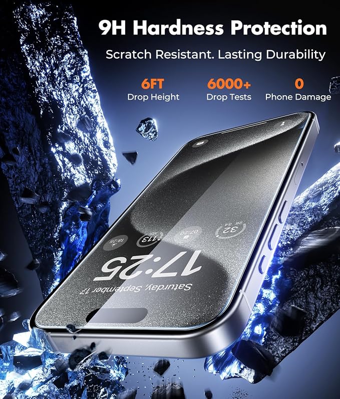 UNBREAKcable iPhone 15 Pro Max Screen Protector & Camera Lens Protector | Upgraded Dual-Tempered Glass with Military-Grade 9H Hardness, 3-Pack,HD Clarity, Anti-Fingerprint, Case Friendly, Fits 6.7'' - Image 3