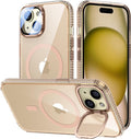 VOFATA [Upgraded] for iPhone 15 Case with Camera Cover Stand [Fit for MagSafe][9H Camera Lens Protector] Mil-Grade Protection Transparent Magnetic iPhone 15 Phone Case, Clear Gold by VOFATA